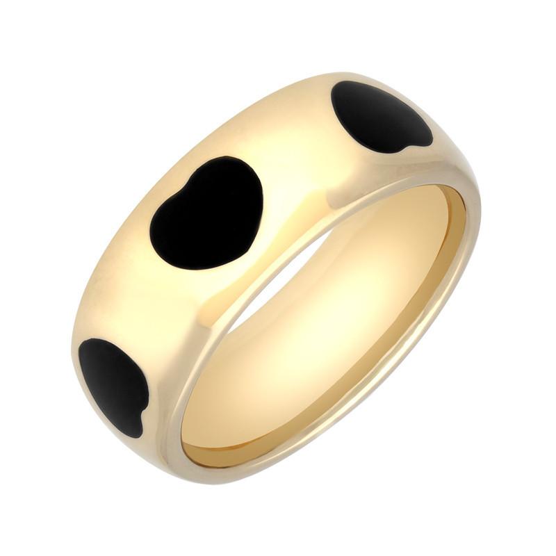 9ct Yellow Gold Whitby Jet 8mm Heart Inlaid Band Ring R625