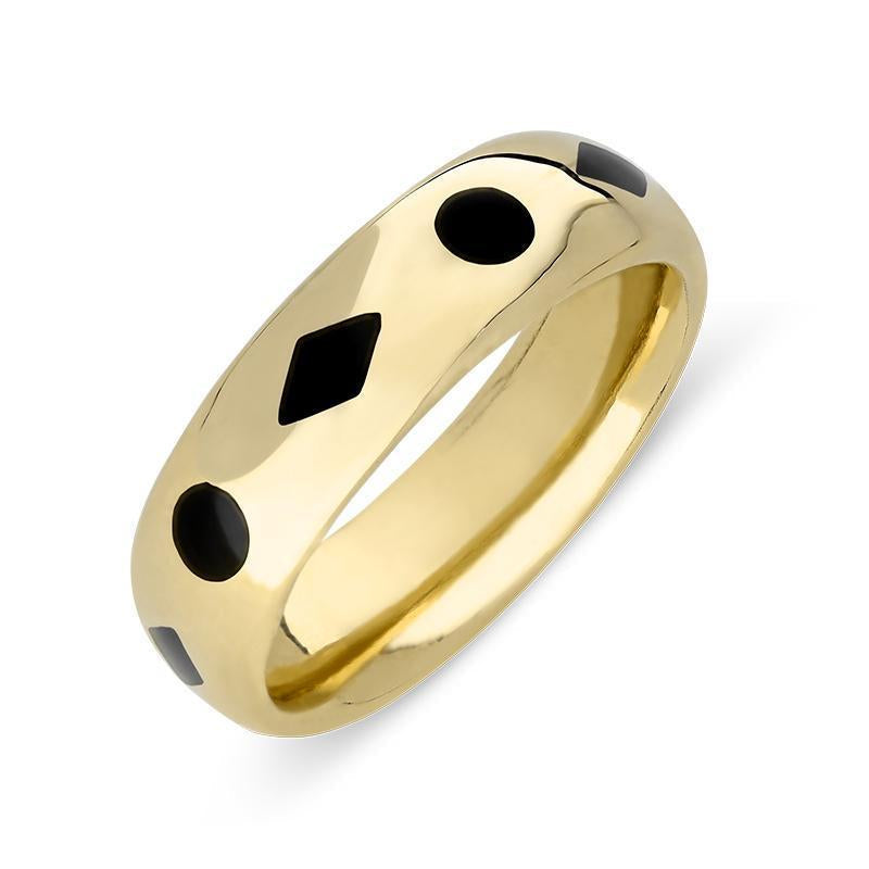 9ct Yellow Gold Whitby Jet 8mm Wedding Band Ring. R583.