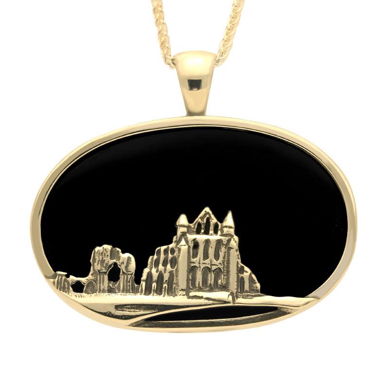9ct Yellow Gold Whitby Jet Abbey Oval Necklace P143