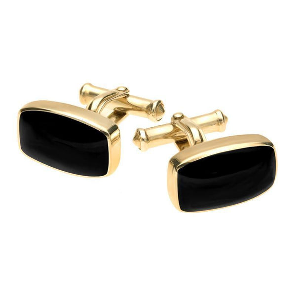 9ct Yellow Gold Whitby Jet Barrel Cufflinks CL130