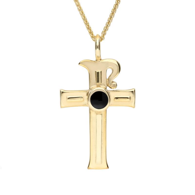9ct Yellow Gold Whitby Jet Celtic Cross Necklace P196