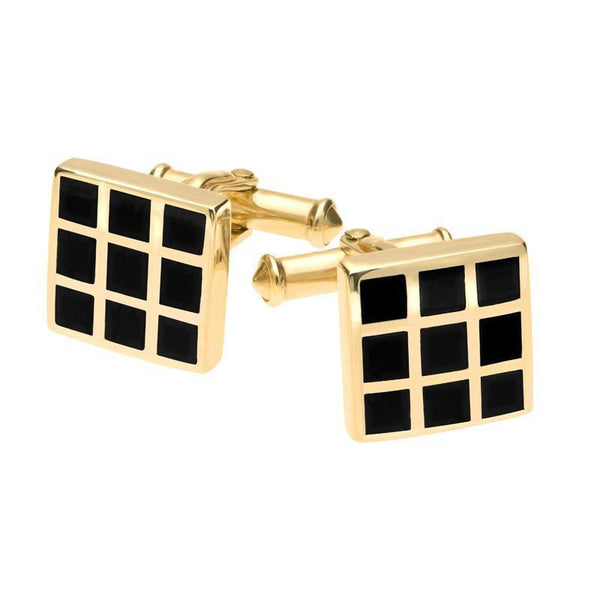 9ct Yellow Gold Whitby Jet Chequered Cufflinks CL239