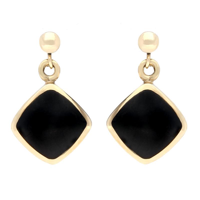 9ct Yellow Gold Whitby Jet Dinky Drop Earrings E227