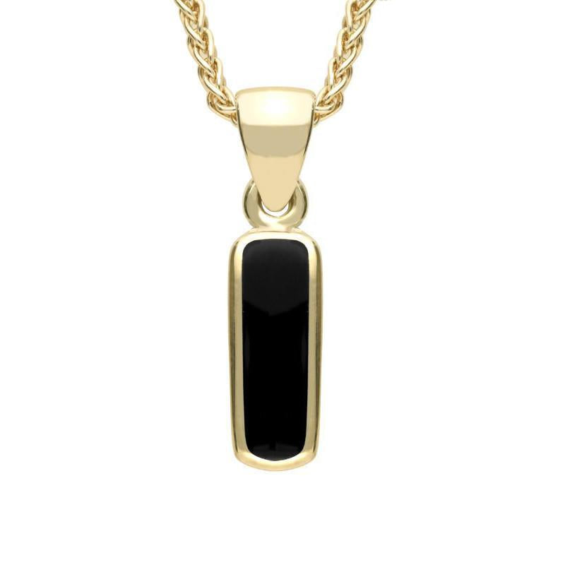 9ct Yellow Gold Whitby Jet Dinky Oblong Necklace. P451.