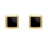9ct Yellow Gold Whitby Jet Dinky Square Stud Earrings, E034.