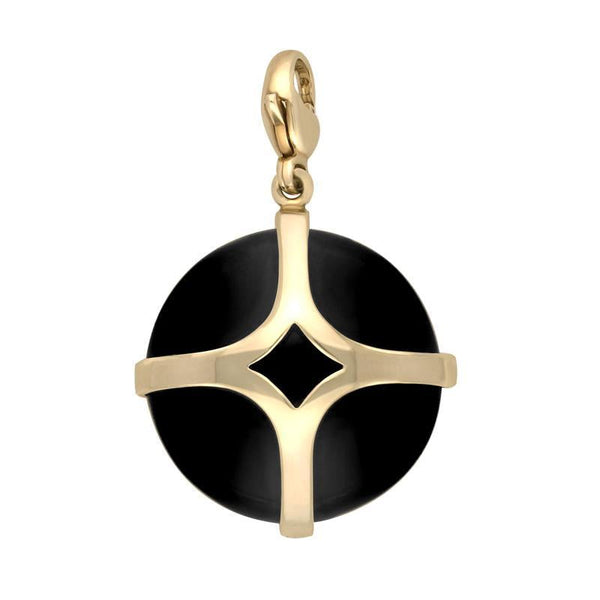 9ct Yellow Gold Whitby Jet Disc Open Cross Large Charm. G580.