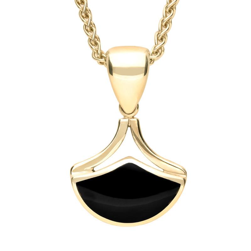 9ct Yellow Gold Whitby Jet Fan Shaped Necklace P387