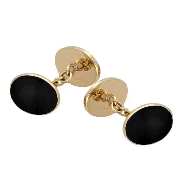 9ct Yellow Gold Whitby Jet Four Stone Chain Cufflinks, CL006.
