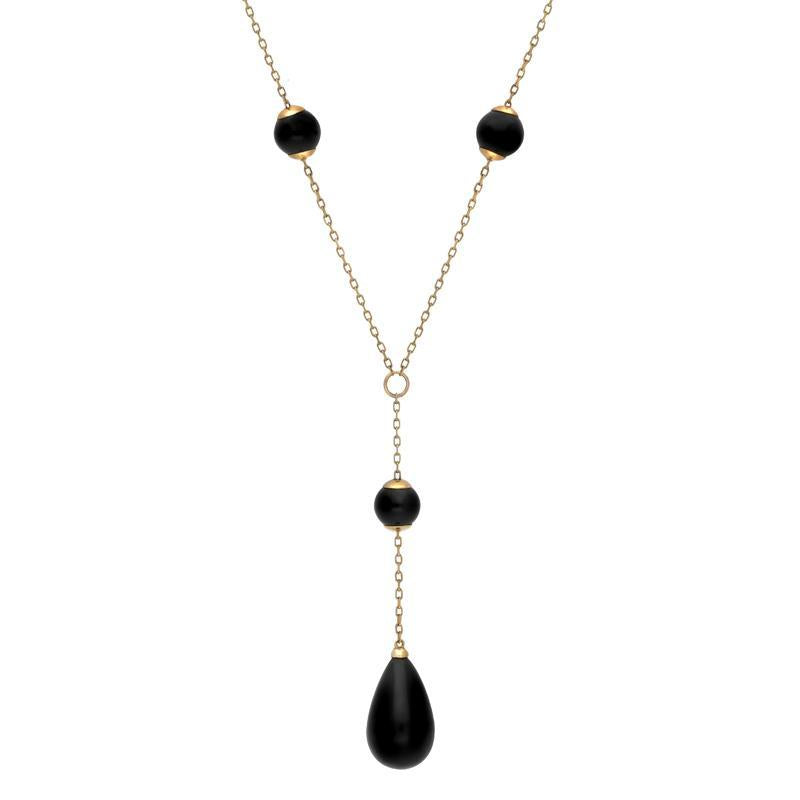 9ct Yellow Gold Whitby Jet Four Stone Dropper Necklace N803