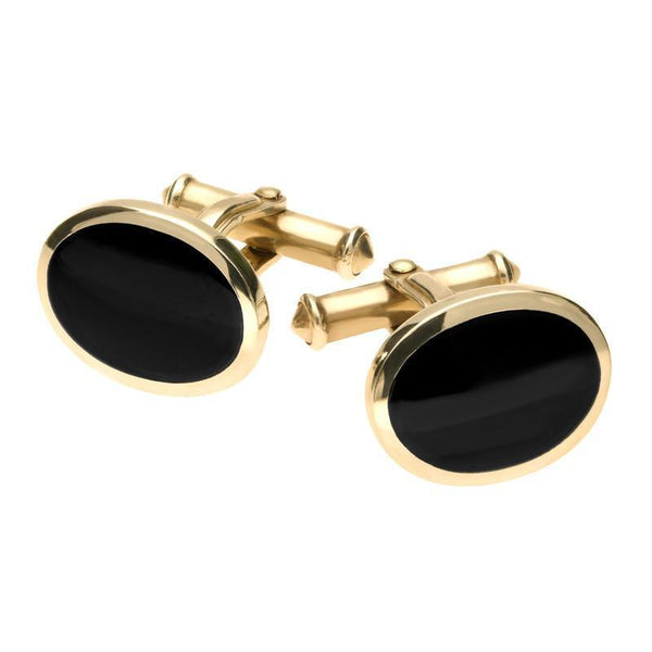 9ct Yellow Gold Whitby Jet Framed Oval Cufflinks CL193