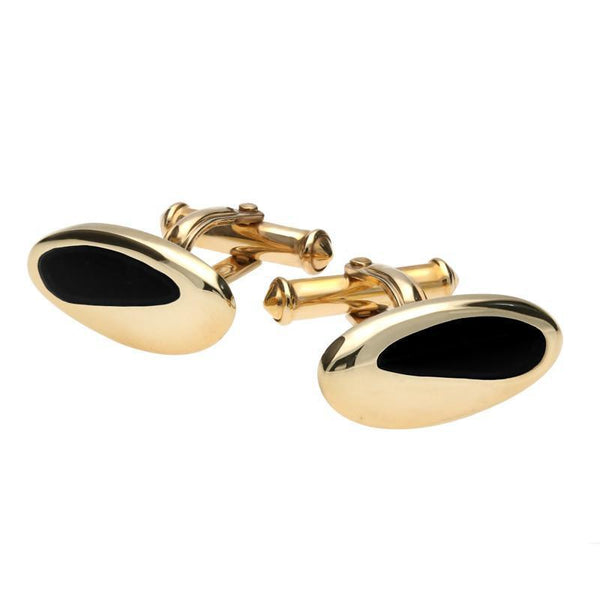9ct Yellow Gold Whitby Jet Freeform Oval Cufflinks CL273
