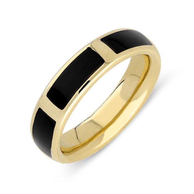 9ct Yellow Gold Whitby Jet Gap 6mm Wedding Band Ring. R586.