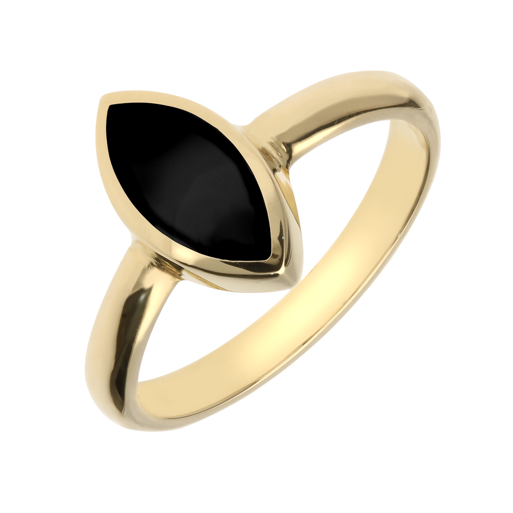 9ct Yellow Gold Whitby Jet Marquise Shaped Ring R404