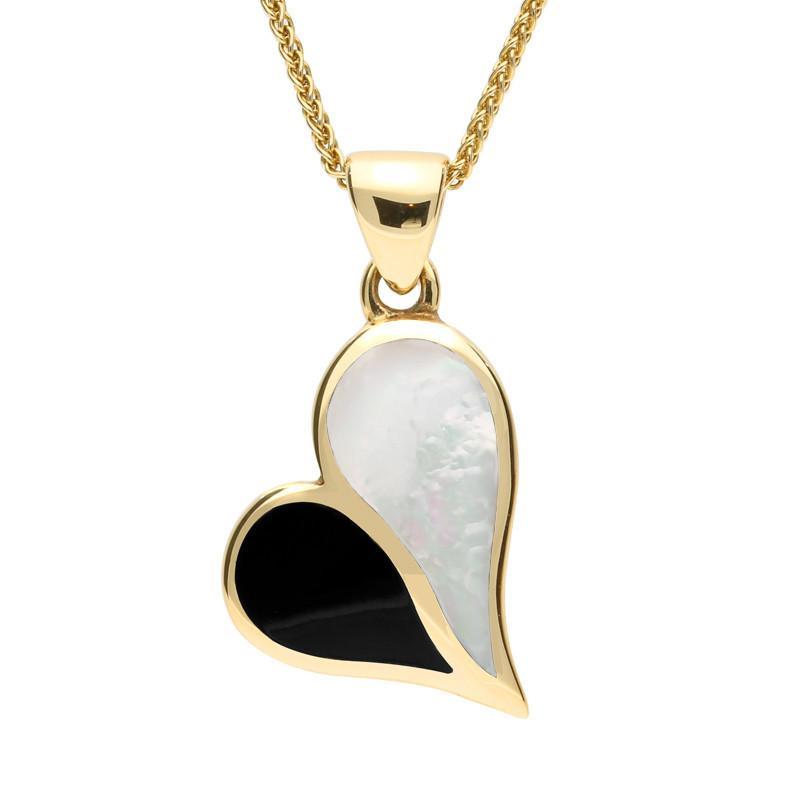 9ct Yellow Gold Whitby Jet Mother of Pearl Split Heart Necklace P575
