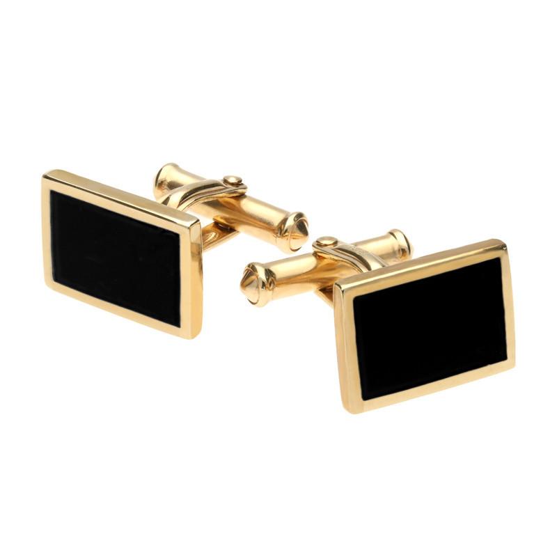 9ct Yellow Gold Whitby Jet Oblong Flat Cufflinks CL097