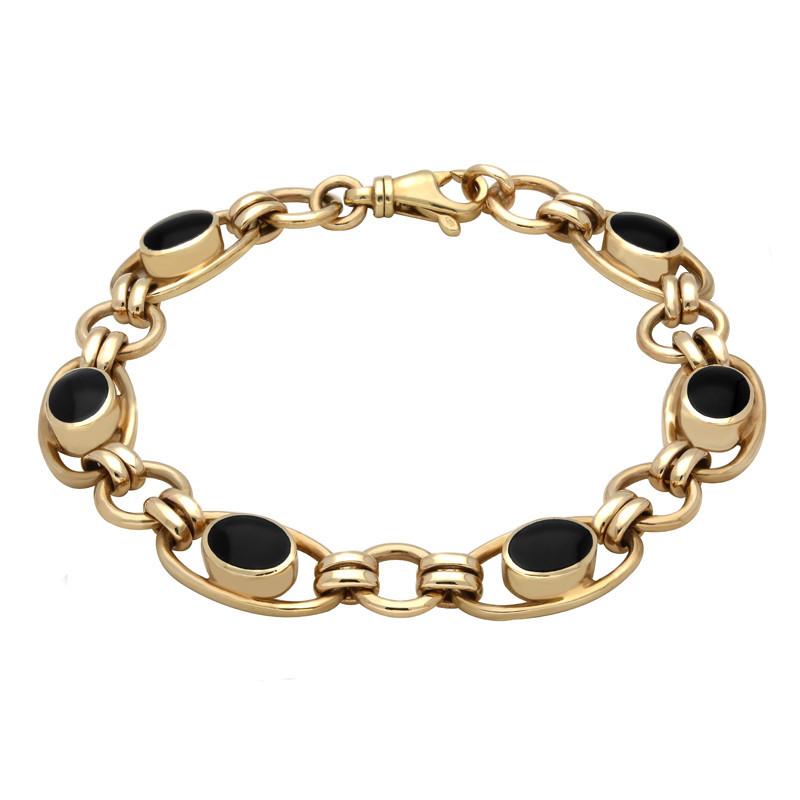 9ct Yellow Gold Whitby Jet Oval Loop Link Bracelet B183