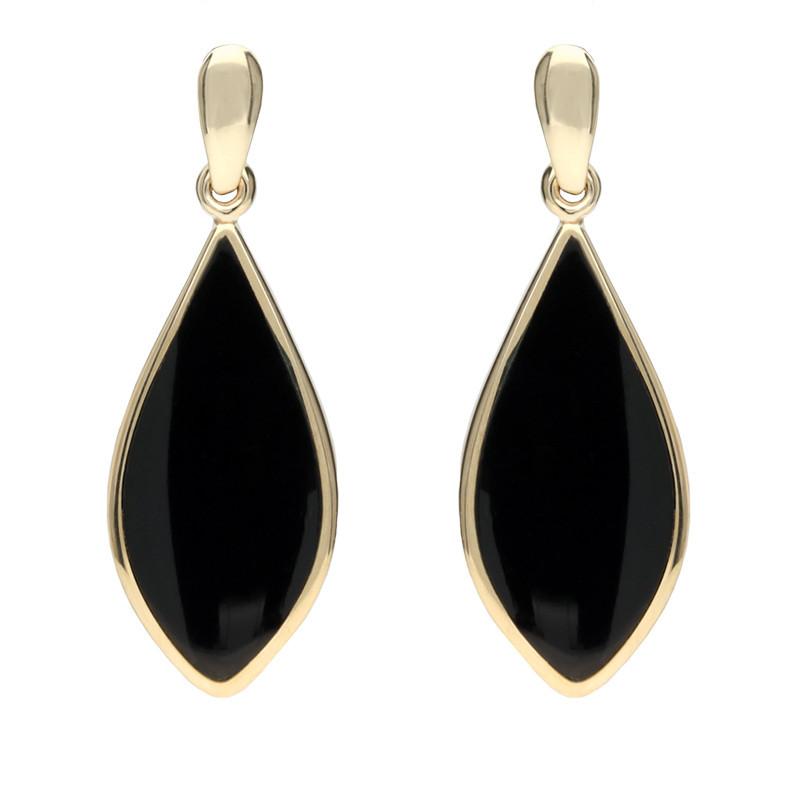 9ct Yellow Gold Whitby Jet Pointed Pear Drop Earrings E218