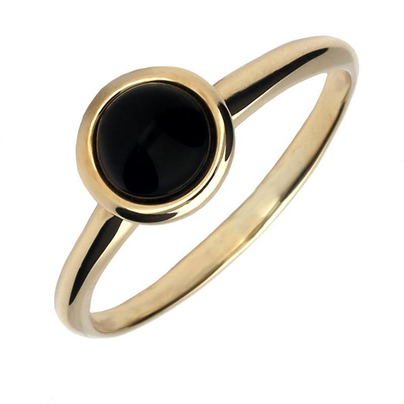 9ct Yellow Gold Whitby Jet Round Stacking Ring, R866.