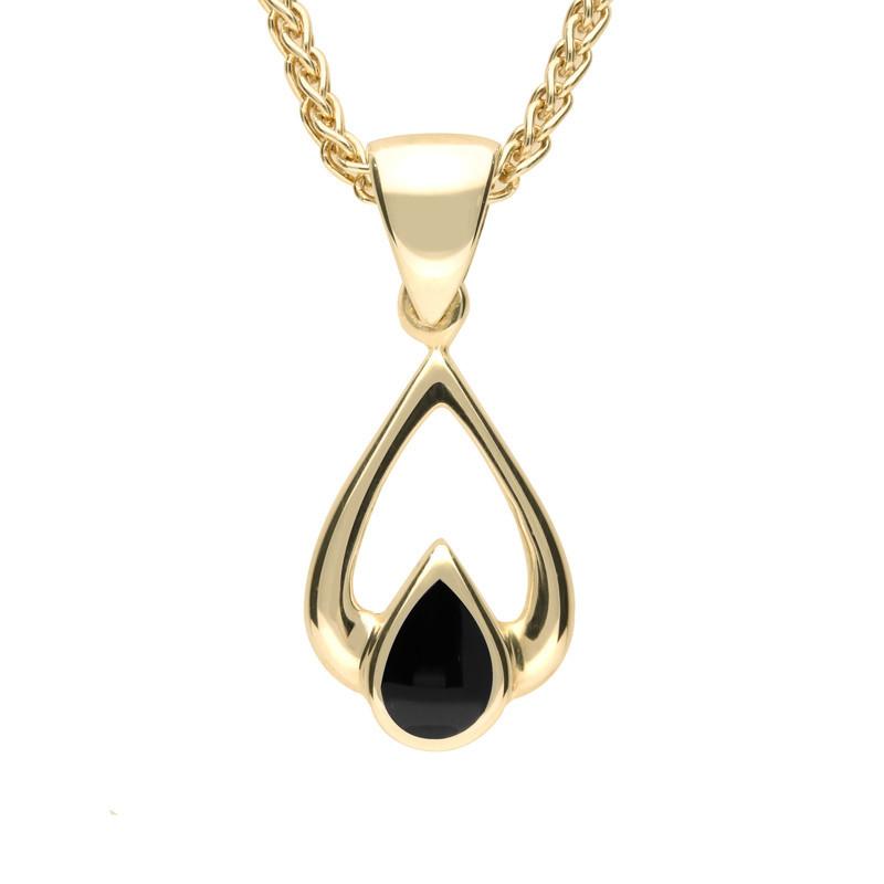 9ct Yellow Gold Whitby Jet Tear Drop Necklace P214