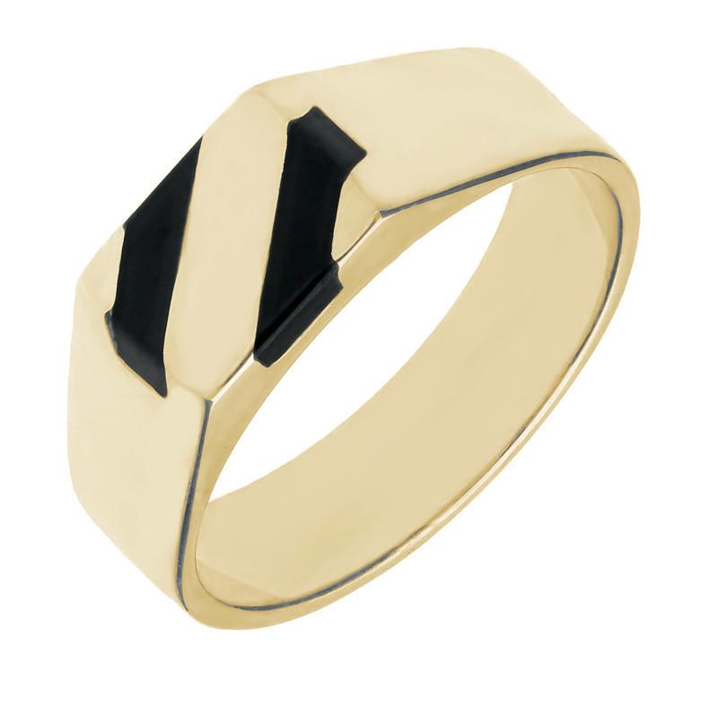 9ct Yellow Gold Whitby Jet Two Stone Slither Signet Ring R033