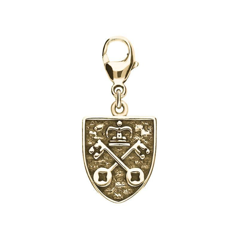 9ct Yellow Gold Whitby Jet York Minster Cross Key Shield Lobster Clasp Charm. G824.