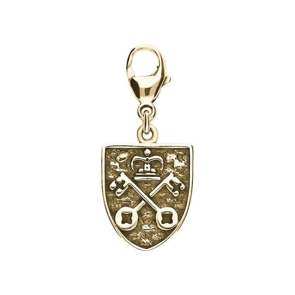 9ct Yellow Gold Whitby Jet York Minster Cross Key Shield Lobster Clasp Charm. G824.
