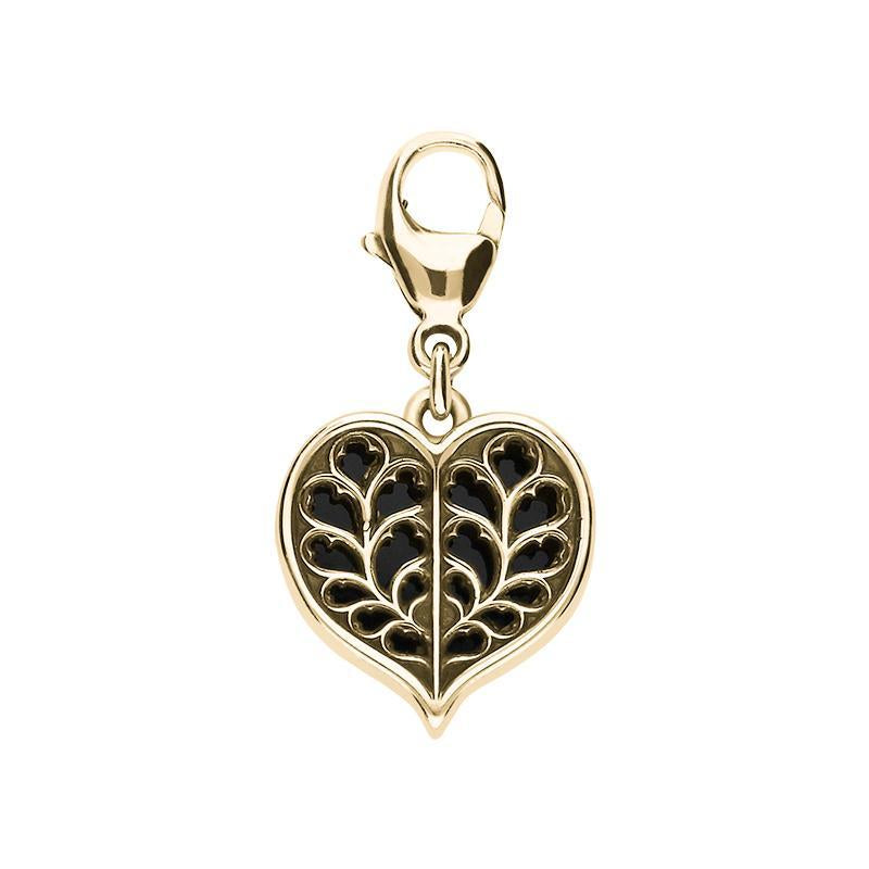 9ct Yellow Gold Whitby Jet York Minster Heart Charm. G828.