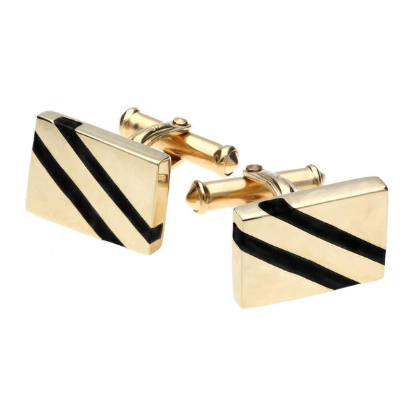 00024698 C W Sellors 9ct Yellow Gold Whitby Jet Oblong Slither Cufflinks, CL237.