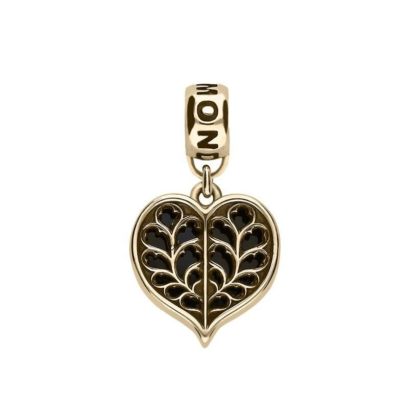 9ct Yellow Gold Whitby Jet York Minster Heart Loop Charm. G827.