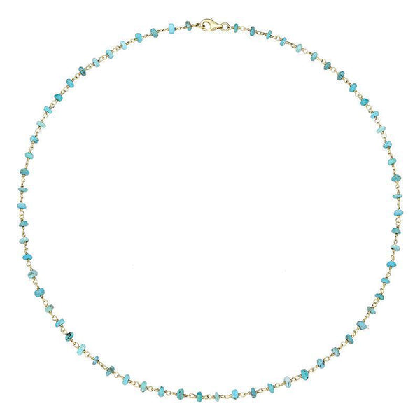 00117869 Yellow Gold Plate Turquoise 4mm Bead Chain Link Necklace, N952_18.