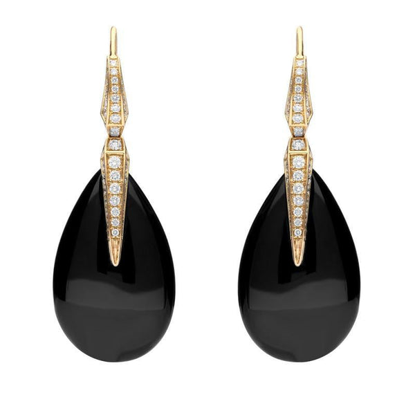 18ct Rose Gold Whitby Jet and Diamond Elisir Pear Earrings. CMT052.