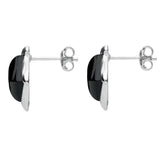 Sterling Silver Whitby Jet Square Wave Stud Earrings, E2175.