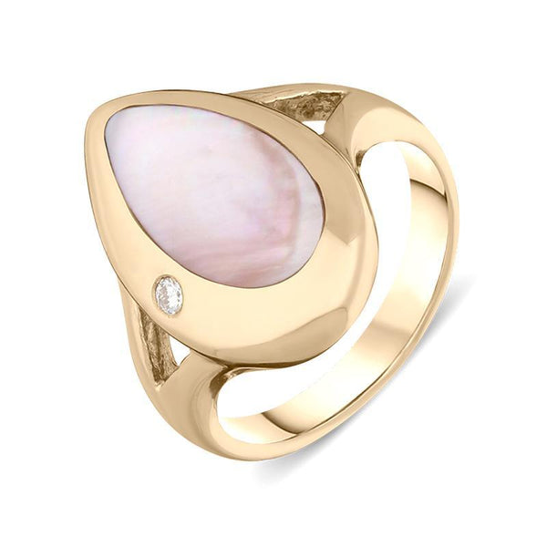 00000944 18ct Rose Gold Pink Mother of Pearl Diamond Freeform Pear Shape Ring, R228.
