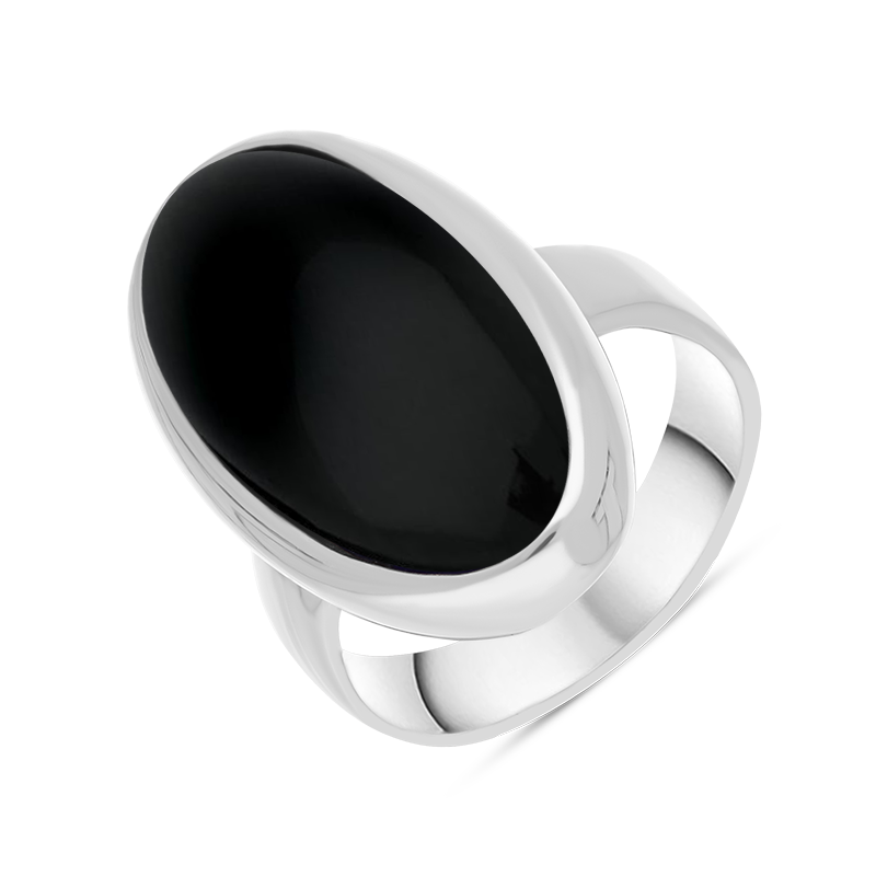 Sterling Silver Whitby Jet Long Oval Statement Ring, R834.