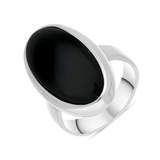 Sterling Silver Whitby Jet Long Oval Statement Ring, R834.