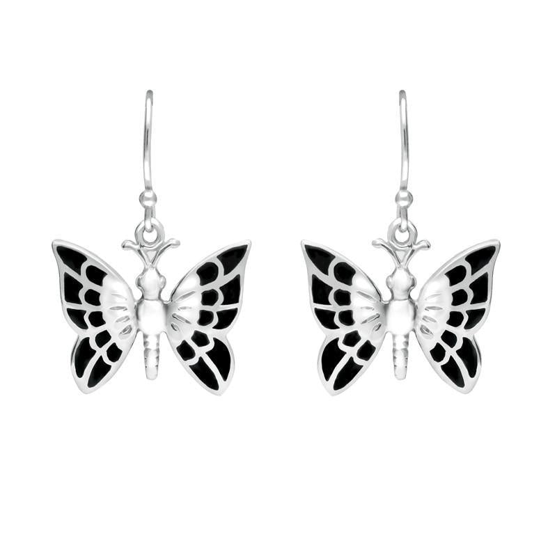Sterling Silver Whitby Jet Butterfly Drop Earrings E1950