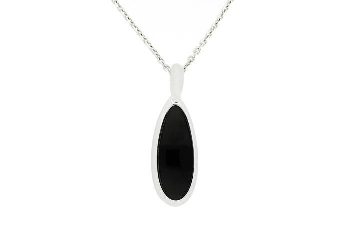 Silver Whitby Jet Curved Pear Necklace P2736