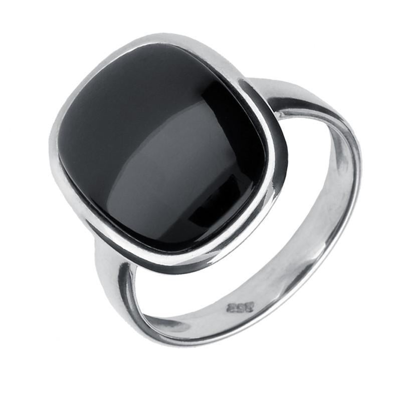 Sterling Silver Whitby Jet Curved Rectangle Ring R911
