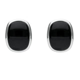 Sterling Silver Whitby Jet Curved Wide Oblong Stud Earrings.