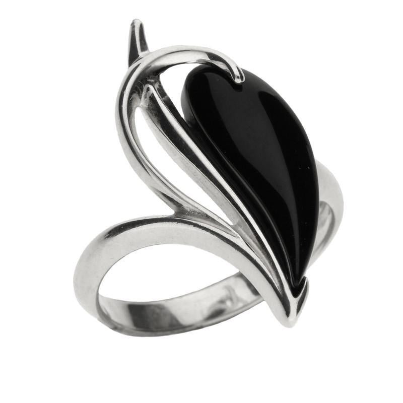 Sterling Silver Whitby Jet Fancy Pear Shaped Ring R831