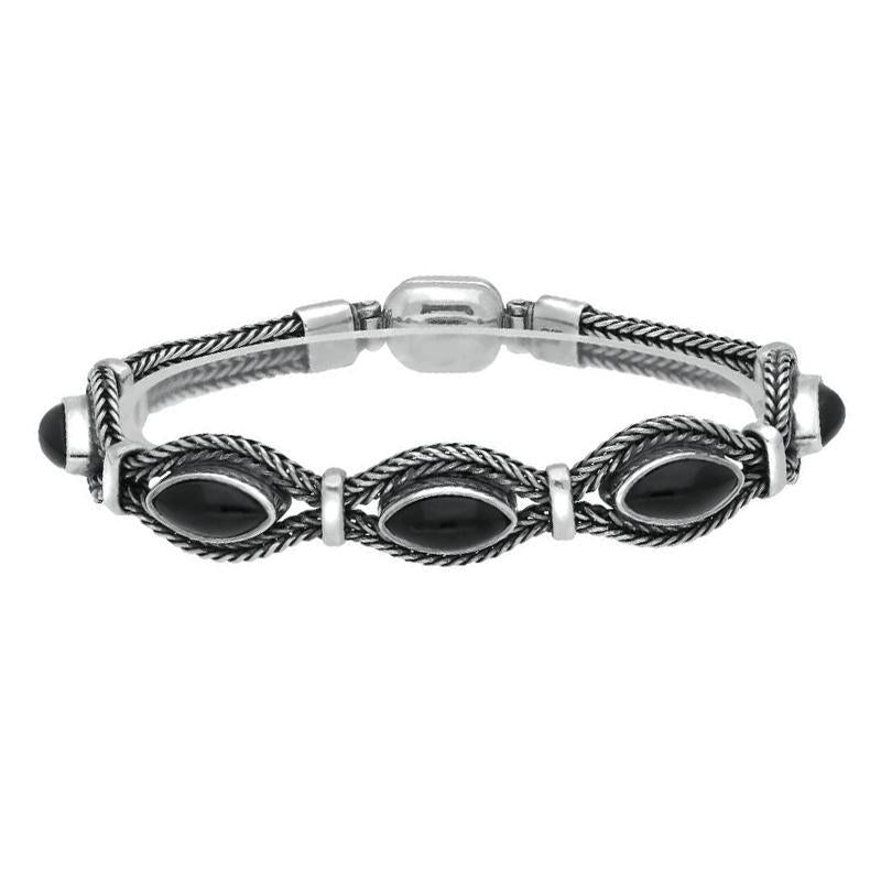 Sterling Silver Whitby Jet Foxtail Five Stone Marquise Bracelet