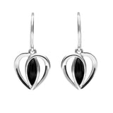 Sterling Silver Whitby Jet Heart Drop Earrings E1914