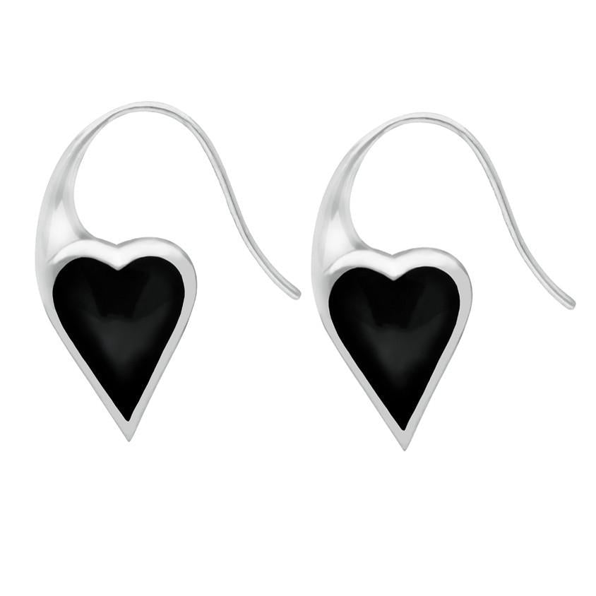 Sterling Silver Whitby Jet Eclipse Heart Drop Earrings. E2015.