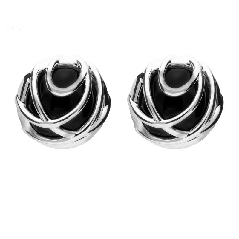 Sterling Silver Whitby Jet Eclipse Squiggle Stud Earrings. E2261.