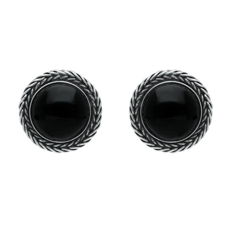 Sterling Silver Whitby Jet Large Round Foxtail Stud Earrings. E1456.