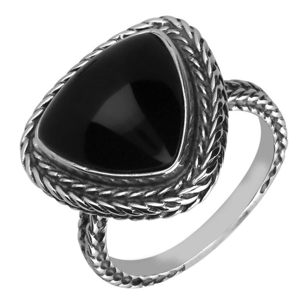 Sterling Silver Whitby Jet Large Triangular Foxtail Ring. R850.