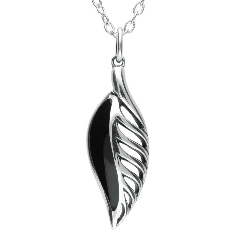 Sterling Silver Whitby Jet Leaf Drop Necklace P2719