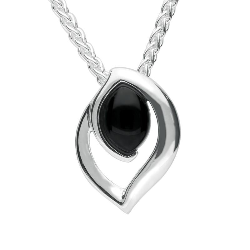 Silver Whitby Jet Marquise Flame Necklace P2594