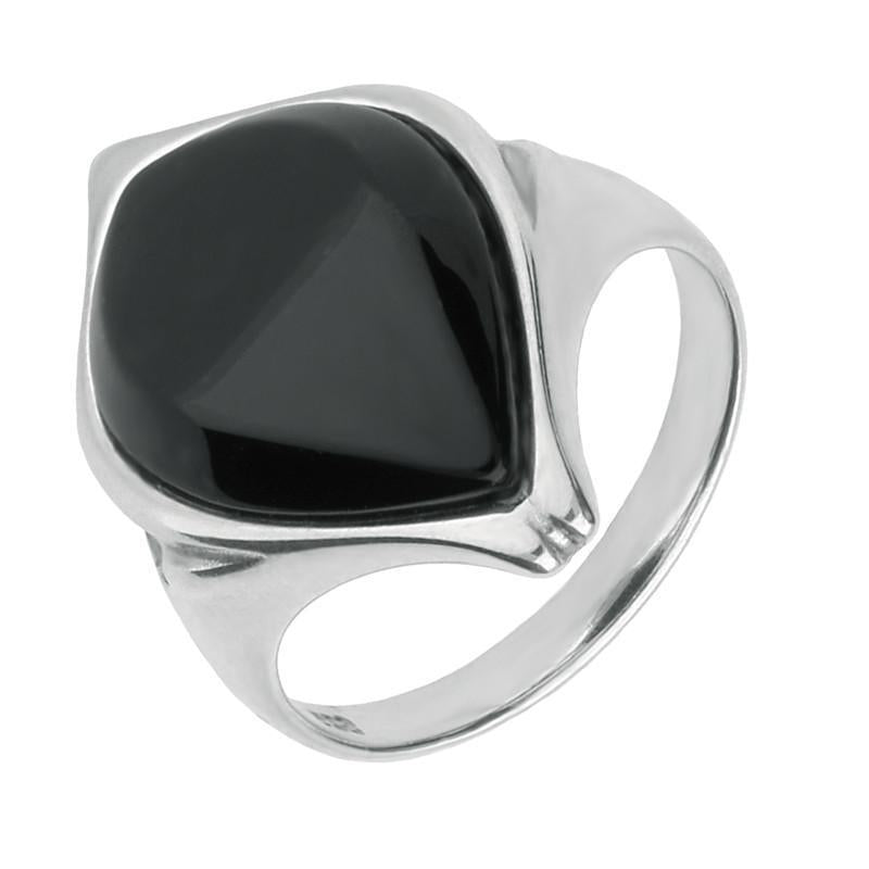 Sterling Silver Whitby Jet Open Shank Pear Ring. R908.