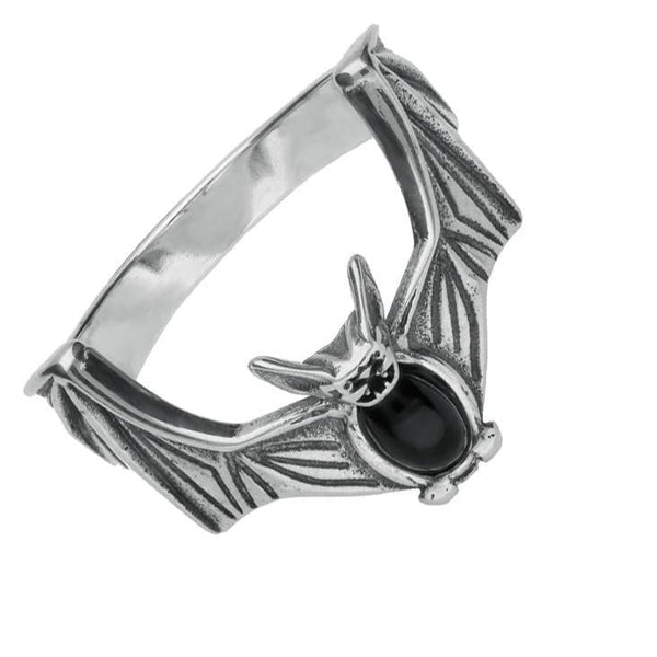Silver Whitby Jet Oval Belly Bat Ring R721